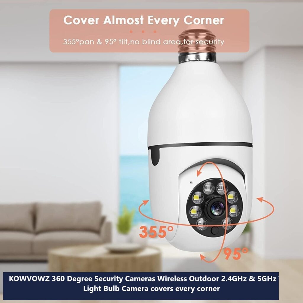 KOWVOWZ 360 Degree Security Cameras Wireless Outdoor 2.4GHz & 5GHz WiFi Light Bulb Camera covers every corner