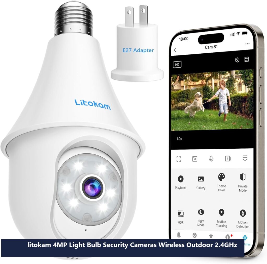 litokam 4MP Light Bulb Security Cameras Wireless Outdoor 2.4GHz