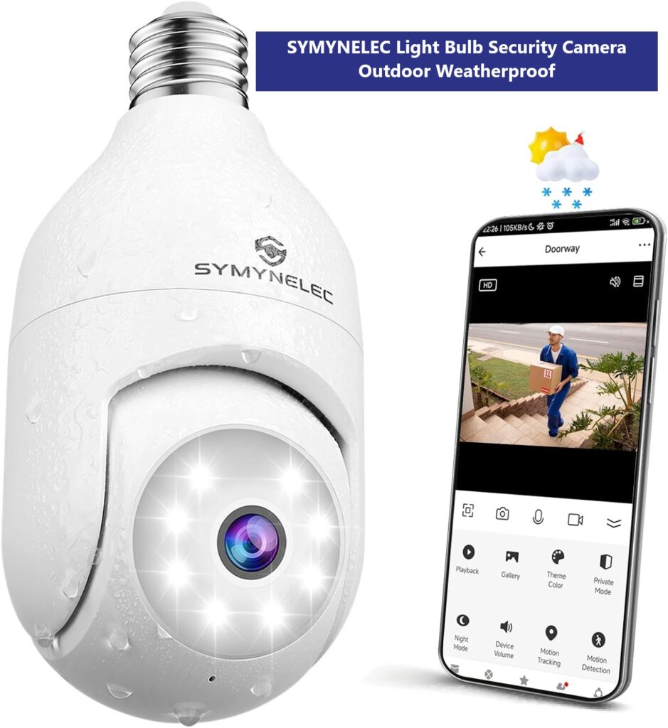 SYMYNELEC Light Bulb Security Camera Outdoor Weatherproof